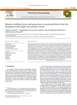 Relative Condition Factor and Parasitism in Anostomid ﬁshes from the ﬂoodplain of the Upper Paraná River, Brazil