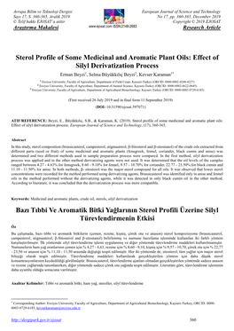 Sterol Profile of Some Medicinal and Aromatic Plant Oils: Effect of Silyl Derivatization Process Erman Beyzi1, Selma Büyükkılıç Beyzi2, Kevser Karaman3*