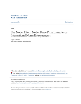 Nobel Peace Prize Laureates As International Norm Entrepreneurs Roger P