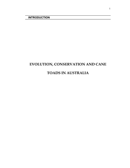 Evolution, Conservation and Cane Toads in Australia