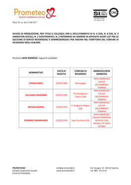 Avviso Di Preselezione, Per Titoli E Colloqui, Per Il Reclutamento Di N