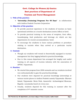 (A) Guntur. Best Practices of Department of Tourism and Travel Management 1