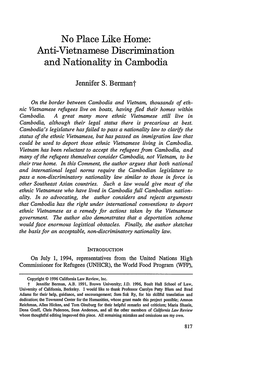 Anti-Vietnamese Discrimination and Nationality in Cambodia