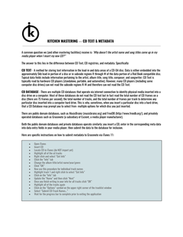 Kitchen Mastering ​—​ Cd Text & Metadata