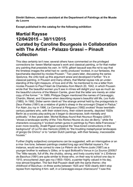 Martial Raysse 12/04/2015 – 30/11/2015 Curated by Caroline Bourgeois in Collaboration with the Artist – Palazzo Grassi – Pinault Collection