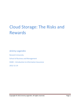 Cloud Storage: the Risks and Rewards