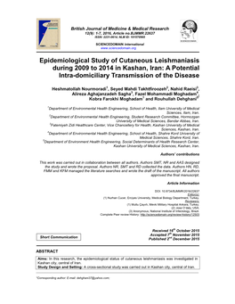 Epidemiological Study of Cutaneous Leishmaniasis During 2009 to 2014 in Kashan, Iran: a Potential Intra-Domiciliary Transmission of the Disease