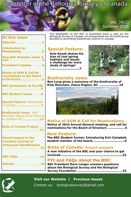 Newsletter of the Biological Survey of Canada