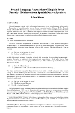 Second Language Acquisition of English Focus Prosody: Evidence from Spanish Native Speakers