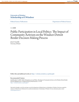 The Impact of Community Activism on the Windsor-Detroit Border Decision Making Process