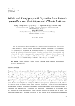 Iridoid and Phenylpropanoid Glycosides from Phlomis Grandiﬂora Var