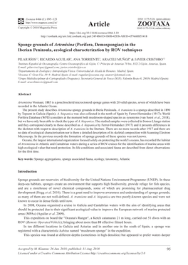 Porifera, Demospongiae) in the Iberian Peninsula, Ecological Characterization by ROV Techniques
