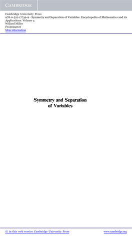 Symmetry and Separation of Variables: Encyclopedia of Mathematics and Its Applications: Volume 4 Willard Miller Frontmatter More Information