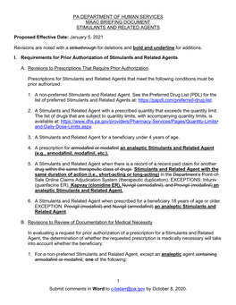 Pa Department of Human Services Maac Briefing Document Stimulants and Related Agents