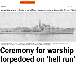 COMMEMORATION:Service to Mark 60Th Anniversary of Destroyer Being