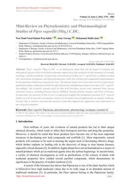 Mini-Review on Phytochemistry and Pharmacological Studies of Piper Regnellii (Miq.) C.DC