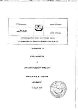 Of V United Republic of Tanzania Application No. 018