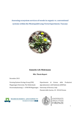 Assessing Ecosystem Services of Weeds in Organic Vs. Conventional Systems Within the Montepaldi Long-Term Experiment, Tuscany