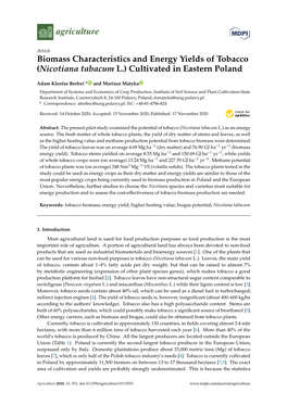 Biomass Characteristics and Energy Yields of Tobacco (Nicotiana Tabacum L.) Cultivated in Eastern Poland