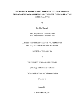 The Crisis of Iron in Transfusion Medicine: Improved Iron Chelation Therapy and Its Implications for Clinical Practice in the Maldives