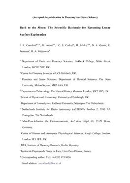 Back to the Moon: the Scientific Rationale for Resuming Lunar Surface Exploration