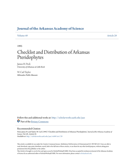 Checklist and Distribution of Arkansas Pteridophytes James H