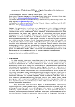 1 an Assessment of Productivity and Efficiency in Nigerian Airports Using