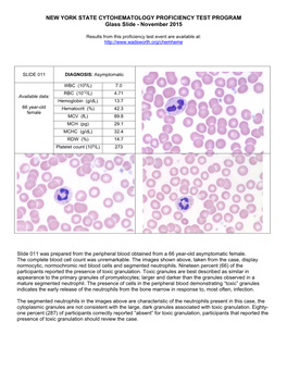 NEW YORK STATE CYTOHEMATOLOGY PROFICIENCY TEST PROGRAM Glass Slide - November 2015