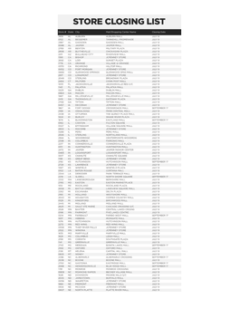 Store # State City Mall/Shopping Center Name Closing Date 2819