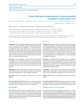 From Substance Fermentation to Action Potential in Modern Science