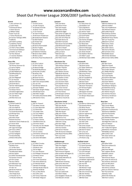 Shoot out Premier League 2006/2007 (Yellow Back) Checklist