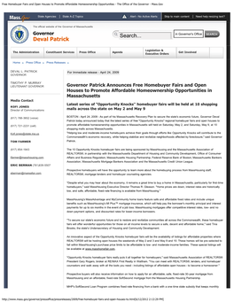 Free Homebuyer Fairs and Open Houses to Promote Affordable Homeownership Opportunities - the Office of the Governor - Mass.Gov