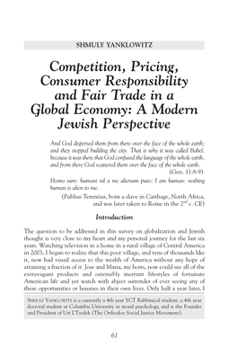 Competition, Pricing, Consumer Responsibility and Fair Trade in a Global Economy: a Modern Jewish Perspective