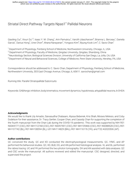 Striatal Direct Pathway Targets Npas1+ Pallidal Neurons