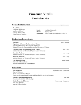 Vincenzo Vitelli Curriculum Vitæ