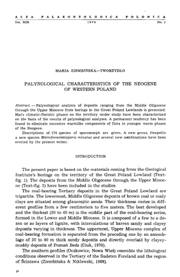 Palynological Characteristics of the Neogene of Western Poland