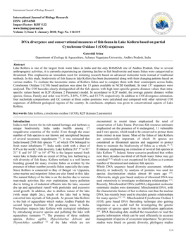 DNA Divergence and Conservational Measures of Fish Fauna in Lake Kolleru Based on Partial Cytochrome Oxidase I (COI) Sequences