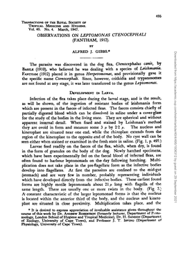 Observations on Leptomonas Ctenocephali (Fantham, 1912)