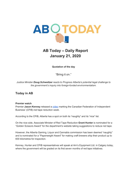 AB Today – Daily Report January 21, 2020