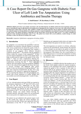 A Case Report on Gas Gangrene with Diabetic Foot Ulcer of Left Limb Toe Amputation: Using Antibiotics and Insulin Therapy