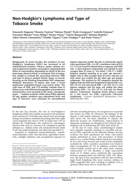 Non-Hodgkin's Lymphoma and Type of Tobacco Smoke