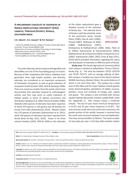 A Preliminary Checklist of Odonates in Kerala Agricultural University (KAU) Campus, Thrissur District, Kerala, Southern India