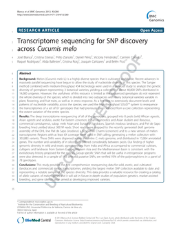Transcriptome Sequencing for SNP Discovery Across Cucumis Melo