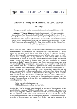 On First Looking Into Larkin's the Less Deceived