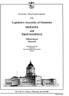 Legislative Assembly of Manitoba DEBATES and PROCEEDINGS