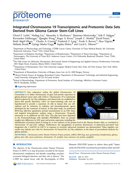Integrated Chromosome 19 Transcriptomic and Proteomic Data Sets Derived from Glioma Cancer Stem-Cell Lines † † † † ‡ Cheryl F