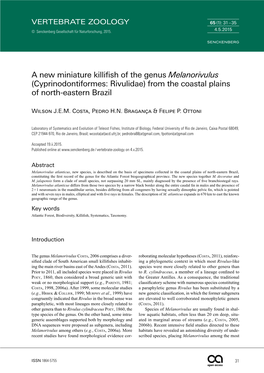 A New Miniature Killifish of the Genus Melanorivulus (Cyprinodontiformes: Rivulidae) from the Coastal Plains of North-Eastern Brazil