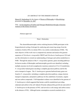 An Investigation of Carbon and Nitrogen Metabolism Through a Genomic Analysis of the Genus Nitrobacter