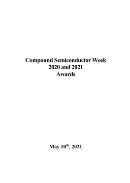 Compound Semiconductor Week 2020 and 2021 Awards