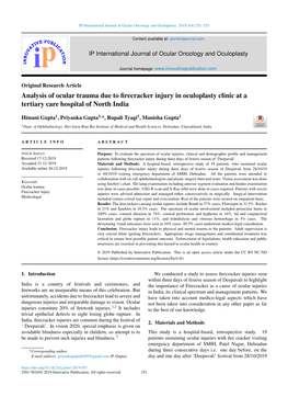 Analysis of Ocular Trauma Due to Firecracker Injury in Oculoplasty Clinic at a Tertiary Care Hospital of North India